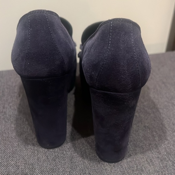 For Sale: Prada Navy Suede Loafers with Fringe Detail (Size 37)